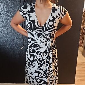 dressbarn Black and White Floral Midi Dress